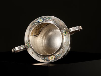 Lot 161 - A MASTERFUL SILVER AND CLOISONNÉ ENAMEL KORO (INCENSE BURNER AND COVER), ATTRIBUTED TO HIRATSUKA MOHEI