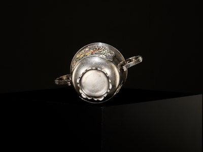 Lot 161 - A MASTERFUL SILVER AND CLOISONNÉ ENAMEL KORO (INCENSE BURNER AND COVER), ATTRIBUTED TO HIRATSUKA MOHEI