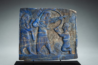 Lot 760 - A LAPIS LAZULI FRIEZE WITH WARRIORS