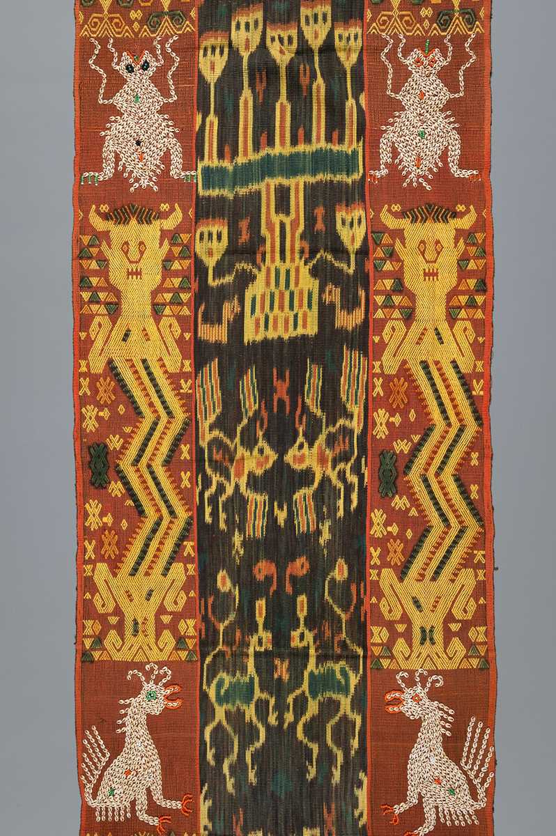 Lot 606 - A SUMBA IKAT PANEL WITH SHELL DESIGNS