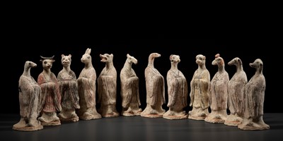 Lot 65 - A COMPLETE SET OF ANTHROPOMORPHIC ZODIAC FIGURES, PAINTED POTTERY, TANG DYNASTY