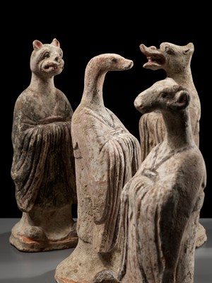 Lot 65 - A COMPLETE SET OF ANTHROPOMORPHIC ZODIAC FIGURES, PAINTED POTTERY, TANG DYNASTY