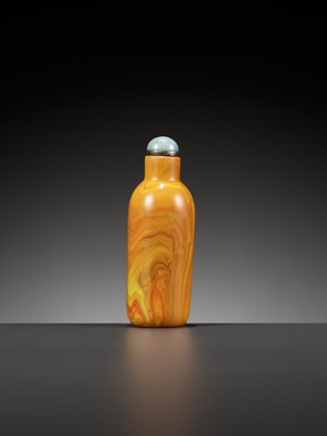 Lot 58 - AN IMPERIAL ‘REALGAR’ GLASS SNUFF BOTTLE, ATTRIBUTED TO THE PALACE WORKSHOPS, QIANLONG MARK AND PERIOD