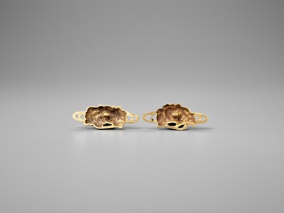 Lot 252 - A PAIR OF SOLID GOLD MENUKI OF WITH CHRYSANTHEMUMS