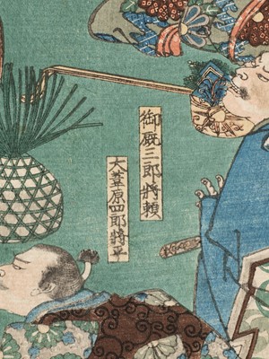 Lot 82 - ICHIYUSAI KUNIYOSHI (1797-1861), TRIPTYCH: DESCENDING GEESE AT TAKADONO