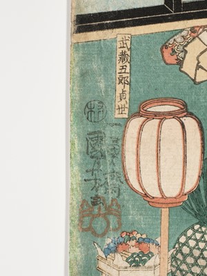 Lot 82 - ICHIYUSAI KUNIYOSHI (1797-1861), TRIPTYCH: DESCENDING GEESE AT TAKADONO