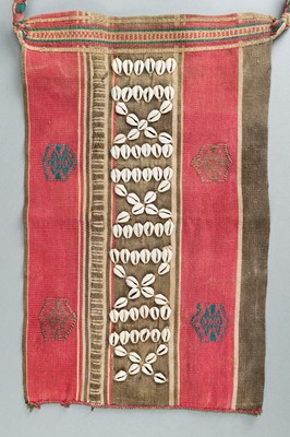 Lot 717 - LOT WITH TWO TRIBAL NAGALAND SHELL STUDDED BELTS AND AN APRON, c. 1900s