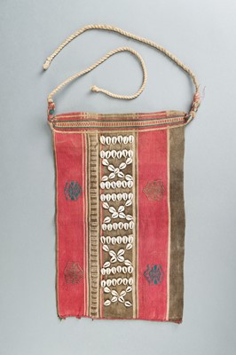 Lot 717 - LOT WITH TWO TRIBAL NAGALAND SHELL STUDDED BELTS AND AN APRON, c. 1900s