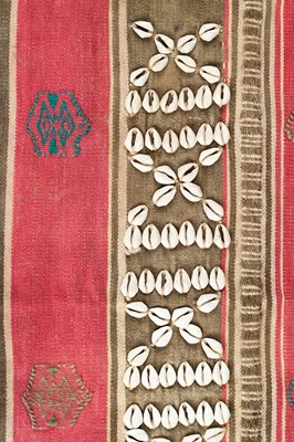 Lot 717 - LOT WITH TWO TRIBAL NAGALAND SHELL STUDDED BELTS AND AN APRON, c. 1900s