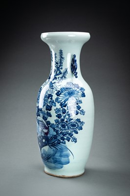 A BLUE AND CELADON ‘BIRDS AND FLOWERS’ BALUSTER VASE, c. 1920s