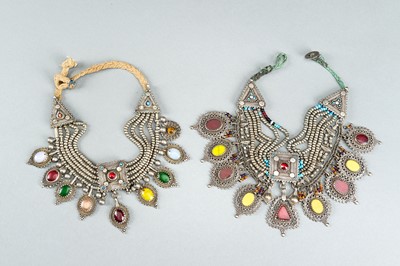 Lot 735 - TWO TRIBAL AFGHAN MULTI-COLORED GLASS AND METAL NECKLACES, c. 1950s