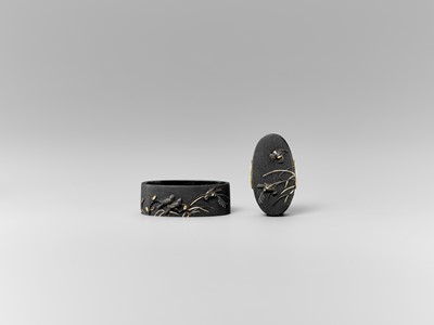 Lot 315 - IWAMOTO KONKAN: A FINE IWAMOTO SCHOOL SHAKUDO FUCHI AND KASHIRA DEPICTING DOVE IN SUSUKI