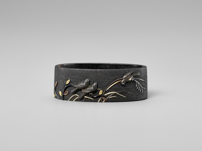 Lot 315 - IWAMOTO KONKAN: A FINE IWAMOTO SCHOOL SHAKUDO FUCHI AND KASHIRA DEPICTING DOVE IN SUSUKI