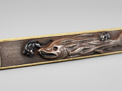 Lot 461 - A COPPER AND GOLD KOZUKA WITH A DRIED SALMON AND RATS