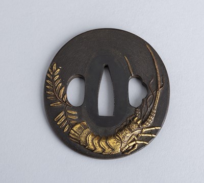 Lot 445 - A SHAKUDO TSUBA WITH A LOSBTER (ISE-EBI), EDO