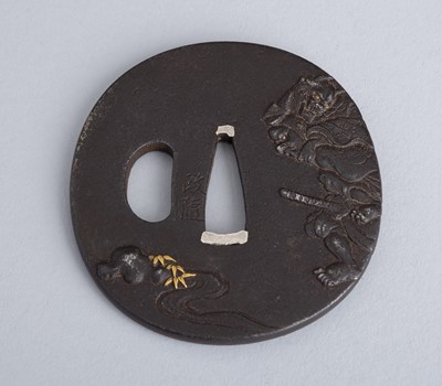 Lot 448 - SHOZUI: AN IRON TSUBA WITH OMORI HIKOSHICHI, EDO