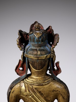 Lot 664 - A GILT BRONZE FIGURE OF AMITAYUS, QIANLONG NINE-CHARACTER MARK AND OF THE PERIOD, DATED 1770