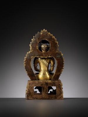 Lot 664 - A GILT BRONZE FIGURE OF AMITAYUS, QIANLONG NINE-CHARACTER MARK AND OF THE PERIOD, DATED 1770