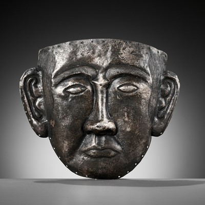Lot 155 - A SILVER FUNERARY MASK OF A NOBLEMAN, LIAO DYNASTY
