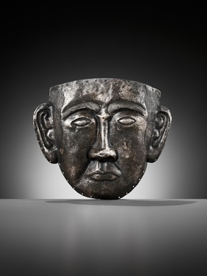 Lot 107 - A SILVER FUNERARY MASK OF A NOBLEMAN, LIAO DYNASTY