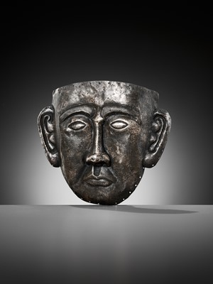 Lot 107 - A SILVER FUNERARY MASK OF A NOBLEMAN, LIAO DYNASTY