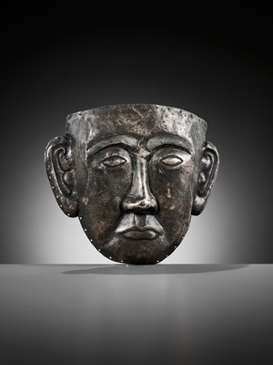 Lot 107 - A SILVER FUNERARY MASK OF A NOBLEMAN, LIAO DYNASTY