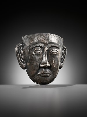 Lot 107 - A SILVER FUNERARY MASK OF A NOBLEMAN, LIAO DYNASTY