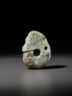 Lot 1005 - A PALE GREEN JADE ‘PIG-DRAGON’, ZHULONG, NEOLITHIC PERIOD, HONGSHAN CULTURE