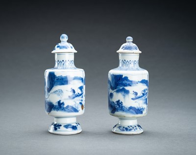 Lot 321 - TWO BLUE AND WHITE PORCELAIN VASES WITH COVERS, 17th CENTURY
