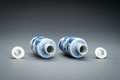 Lot 321 - TWO BLUE AND WHITE PORCELAIN VASES WITH COVERS, 17th CENTURY