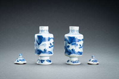 Lot 321 - TWO BLUE AND WHITE PORCELAIN VASES WITH COVERS, 17th CENTURY