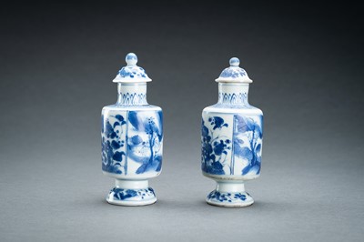 Lot 321 - TWO BLUE AND WHITE PORCELAIN VASES WITH COVERS, 17th CENTURY