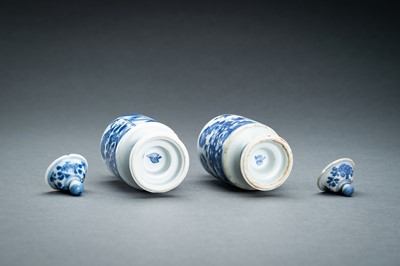 Lot 321 - TWO BLUE AND WHITE PORCELAIN VASES WITH COVERS, 17th CENTURY