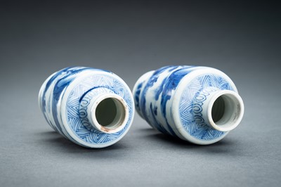 Lot 321 - TWO BLUE AND WHITE PORCELAIN VASES WITH COVERS, 17th CENTURY