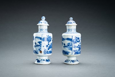 Lot 321 - TWO BLUE AND WHITE PORCELAIN VASES WITH COVERS, 17th CENTURY