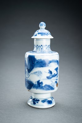 Lot 321 - TWO BLUE AND WHITE PORCELAIN VASES WITH COVERS, 17th CENTURY