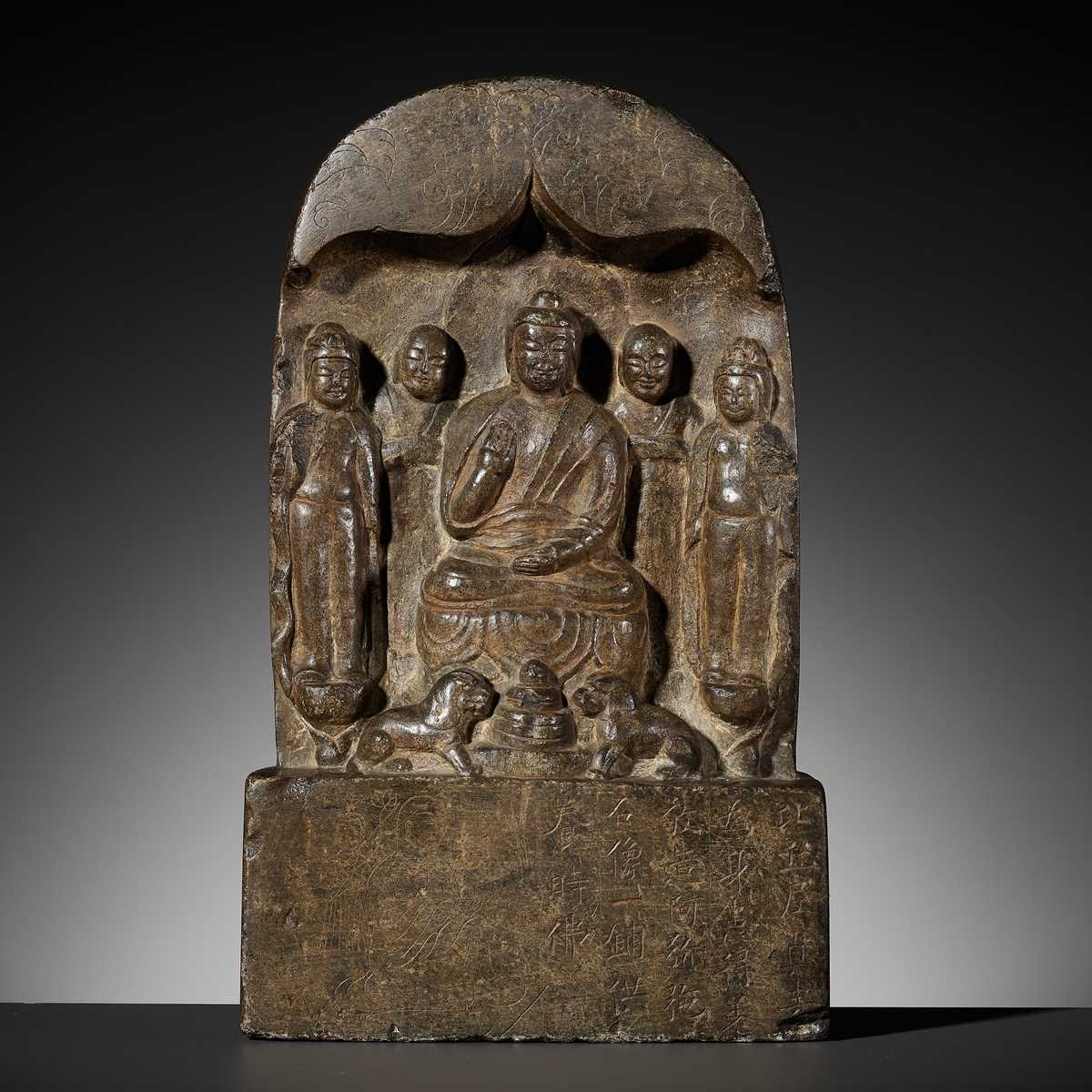 Lot 170 - AN INSCRIBED BUDDHIST LIMESTONE STELE, TANG DYNASTY