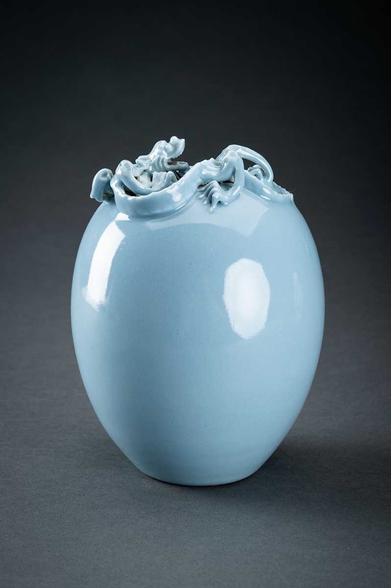 Lot 401 - A SKY-BLUE GLAZED ‘CHILONG’ VASE, c. 1920s