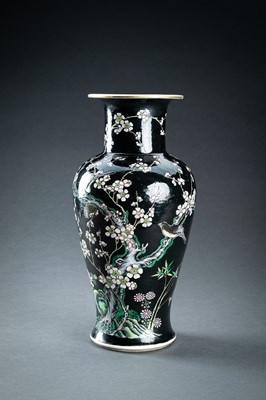 Lot 1283 - A FAMILLE NOIR BALUSTER VASE, QING