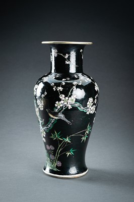 Lot 1283 - A FAMILLE NOIR BALUSTER VASE, QING
