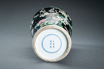 Lot 1283 - A FAMILLE NOIR BALUSTER VASE, QING