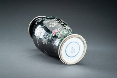 Lot 1283 - A FAMILLE NOIR BALUSTER VASE, QING
