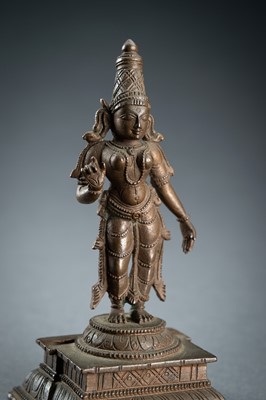 Lot 691 - AN INDIAN BRONZE FIGURE OF BHUDEVI, 19th CENTURY