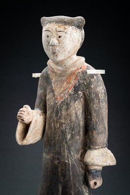 Lot 298 - A POTTERY FIGURE OF A WARRIOR, HAN DYNASTY