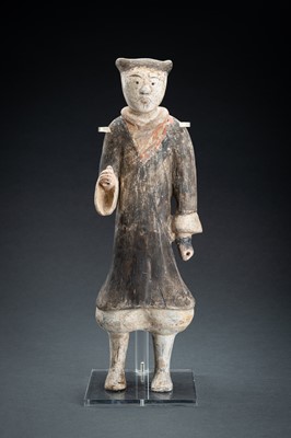 Lot 298 - A POTTERY FIGURE OF A WARRIOR, HAN DYNASTY