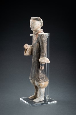 Lot 298 - A POTTERY FIGURE OF A WARRIOR, HAN DYNASTY