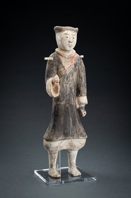 Lot 298 - A POTTERY FIGURE OF A WARRIOR, HAN DYNASTY