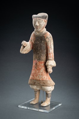 A POTTERY FIGURE OF A GUARD, HAN DYNASTY
