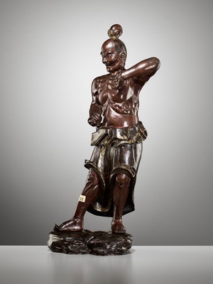 Lot 57 - A LARGE AND IMPRESSIVE LACQUERED WOOD FIGURE OF A NIO GUARDIAN