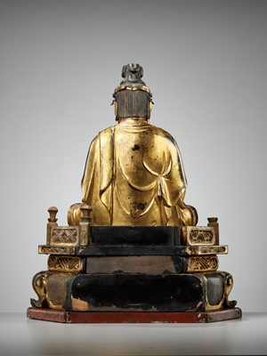 Lot 263 - A GILT WOOD FIGURE OF KANNON BOSATSU